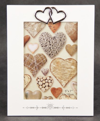 Double Hearts White Photo Frame
