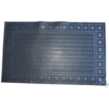 Durable 75 x 45cm rubber door mat with raised pin pile texture for effective dirt trapping and non-slip safety.