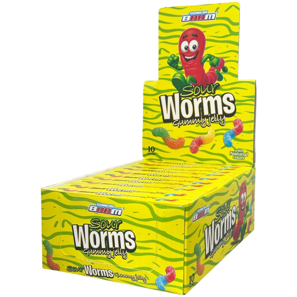 TB Sour Jelly Worms 100gm - Box of 10 Packs