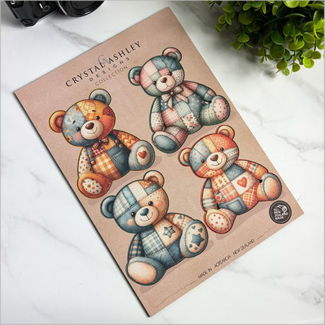 Whimsical Pop Out Patchwork Teddy Bear wall art, crafted from 3mm thick board, ideal for nurseries and playful decor.