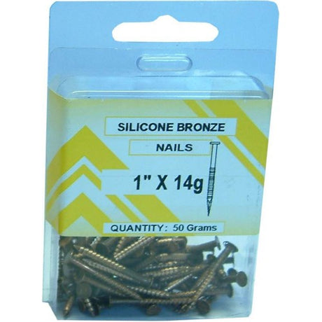 Premium 50g silicone bronze nails, 1" x 14", durable, corrosion-resistant, ideal for DIY projects and woodworking.