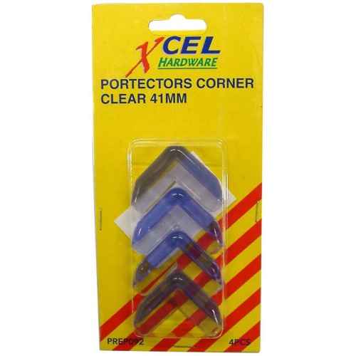 Clear stick-on corner protectors for furniture safety, 41mm, pack of 4, blend seamlessly into decor.