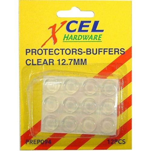 Clear stick-on protectors, 13mm, pack of 12, ideal for preventing scratches on furniture and decor surfaces.