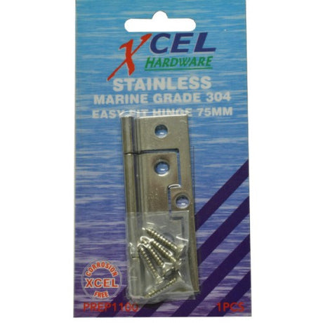 75mm stainless steel flush hinge with ball bearing mechanism for smooth door operation and durability.