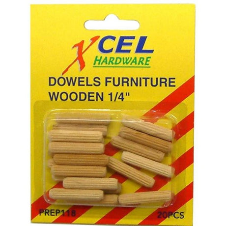 Pack of 20 durable 6mm wooden dowels for furniture assembly and DIY projects, ensuring strong and precise joints.