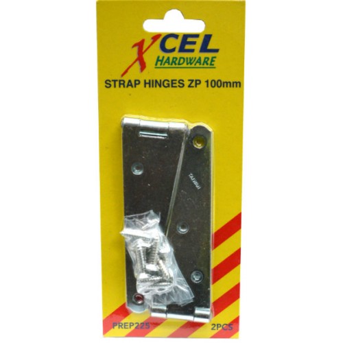 Durable 100mm zinc-plated strap hinges for gates and fences, resistant to rust and designed for stable outdoor use.