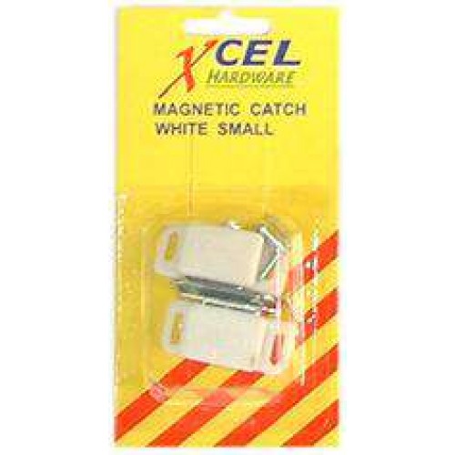 White magnetic door catch pack of two, designed for smooth operation and sleek aesthetics in closets and cabinets.