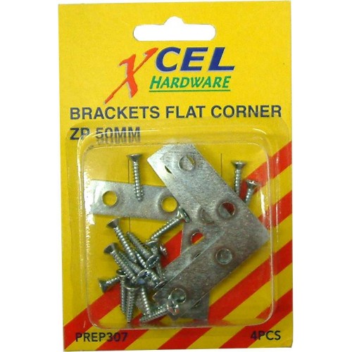 Brackets Flat Corner Z.P. with Screws  50mm (4)