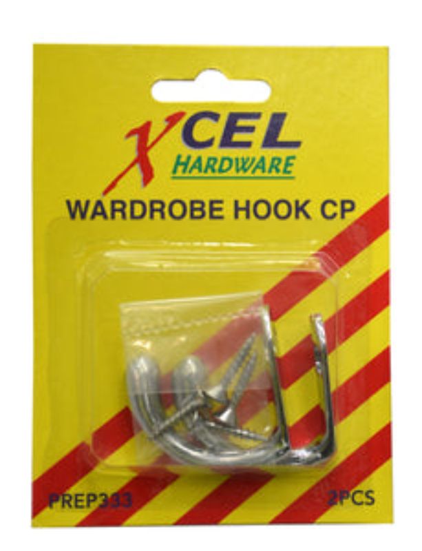 Wardrobe Hooks CP 2-pce Carded Xcel