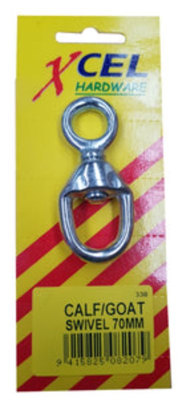 Heavy-duty 70mm swivel for secure tethering of goats, calves, and livestock with smooth movement and strong durability.