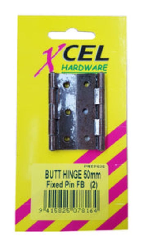 Butt Hinges - FB Fixed Pin 2-pce 50mm Carded Xcel