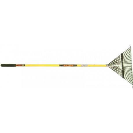 Rake Leaf 'Strutron' Steel rake with 24 tines and 54-inch fiberglass handle, ideal for efficient leaf and debris collection.