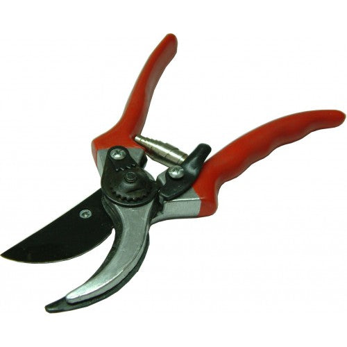 Lightweight Truper 200mm pruning shear with durable steel blade for precise cuts and ergonomic handles for comfort.