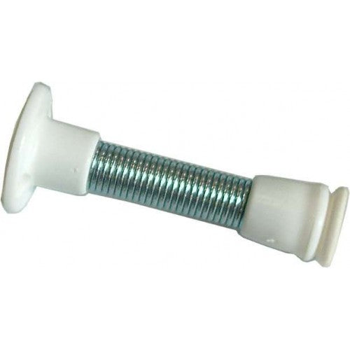 White 'Pryde' Door Stop with flexible spring arm, designed for durability and style, perfect for securing doors.