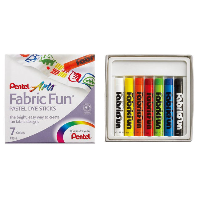 Pentel Fabric Fun Pastel Dye Sticks in assorted colors for creating permanent designs on natural fabrics.