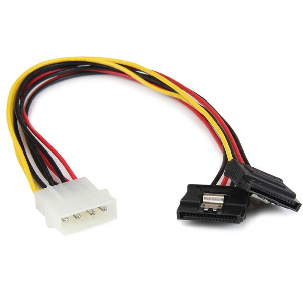 12in 4 Pin LP4 to Dual Latching SATA Y Splitter Cable for Powering Two SATA Drives