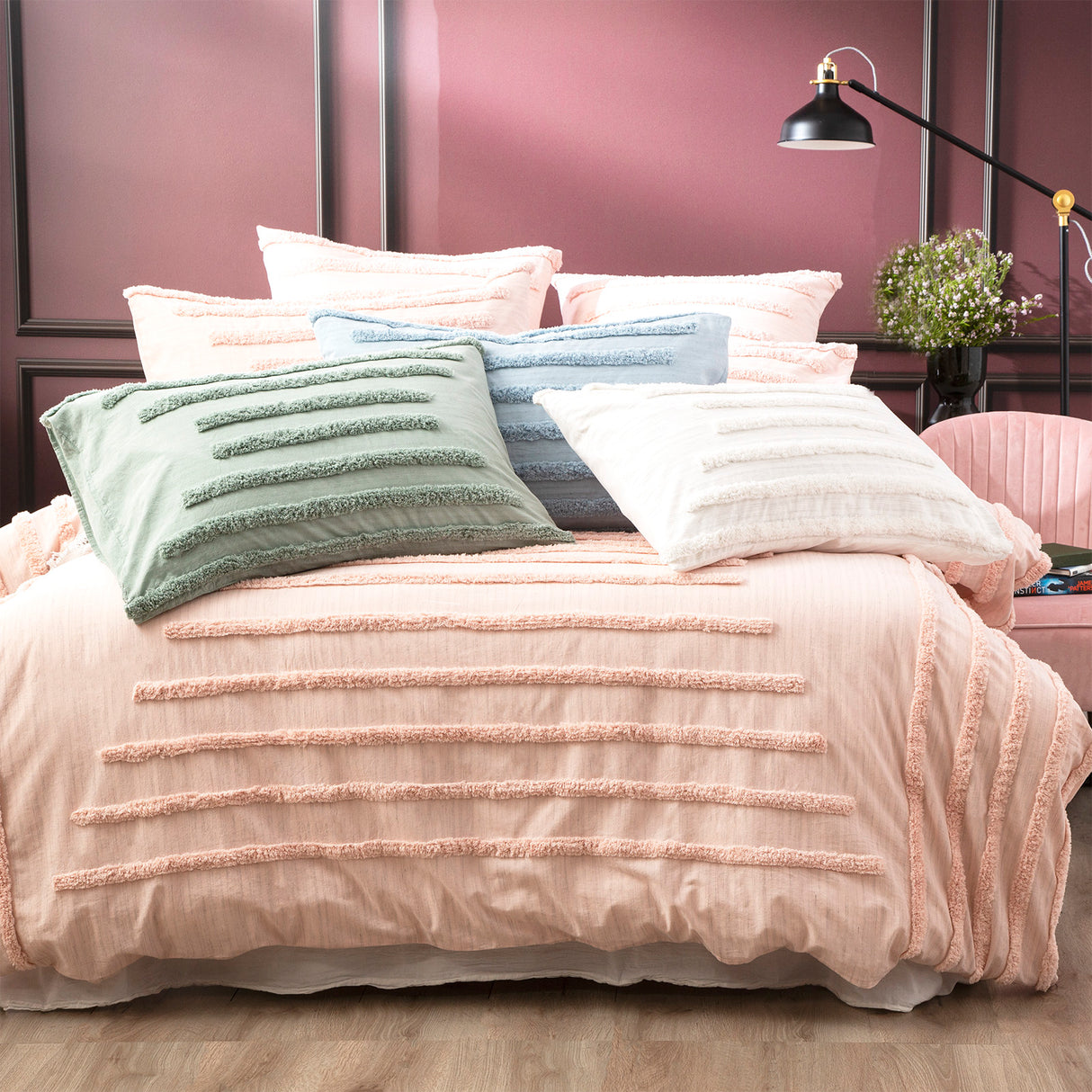 Classic Cotton Vintage washed Tufted Quilt / Duvet Cover set King Blush