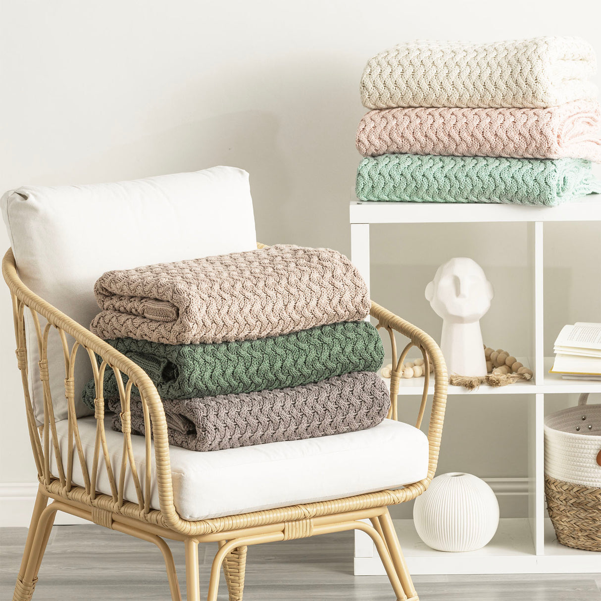 Renee Taylor Lenni 100% Cotton Knitted Throw 130 x 170cms Camel
