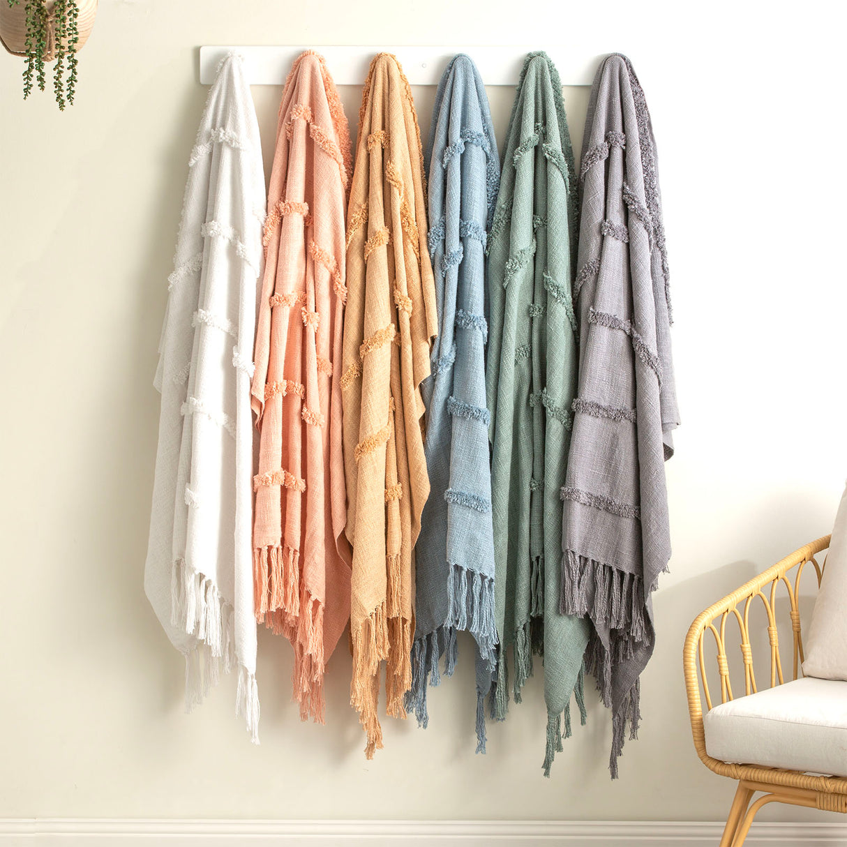 Renee Taylor Cambridge Cotton Slub Tufted Throw Aqua