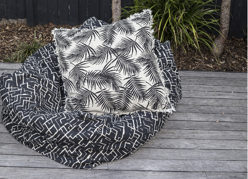 Cushion - Palm With Fringe Raven - Raine and Humble