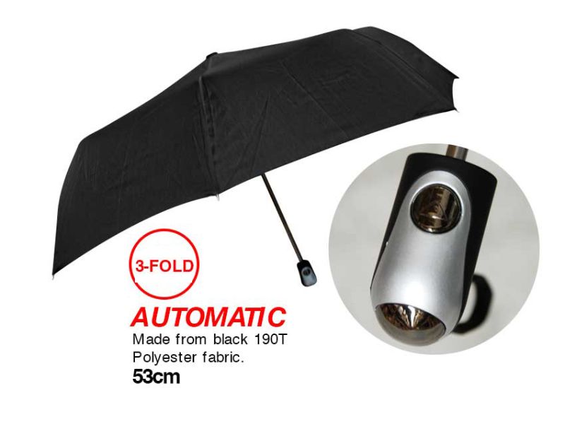 Umbrella - 3 Fold Premium Automatic  52cm Black (12 Units)