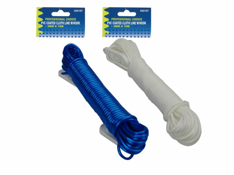 Cloth Lines - PVC Coated Plastic Hooks 10m (24 Asstd)
