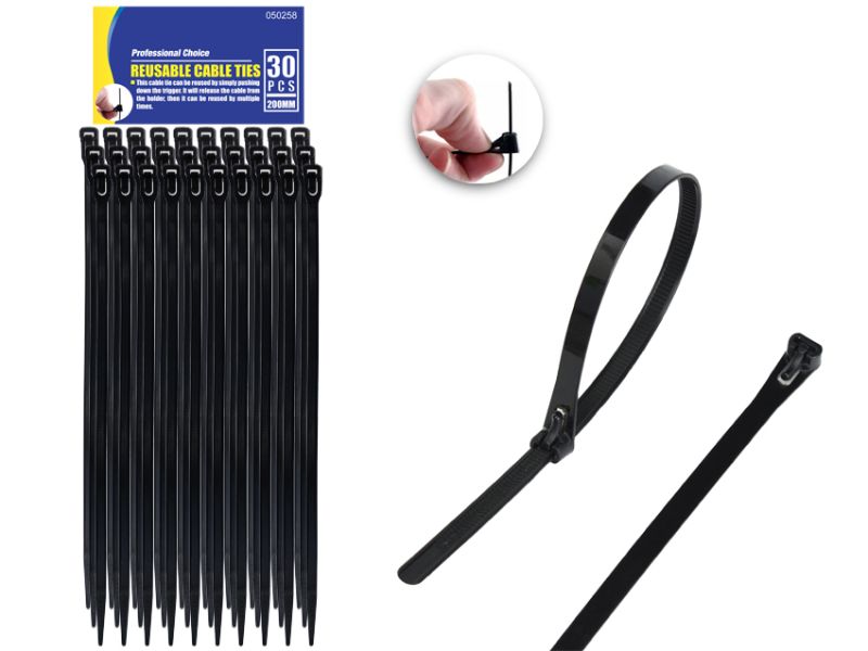 Reusable Cable Tie - Black 20cm (24 Packs)