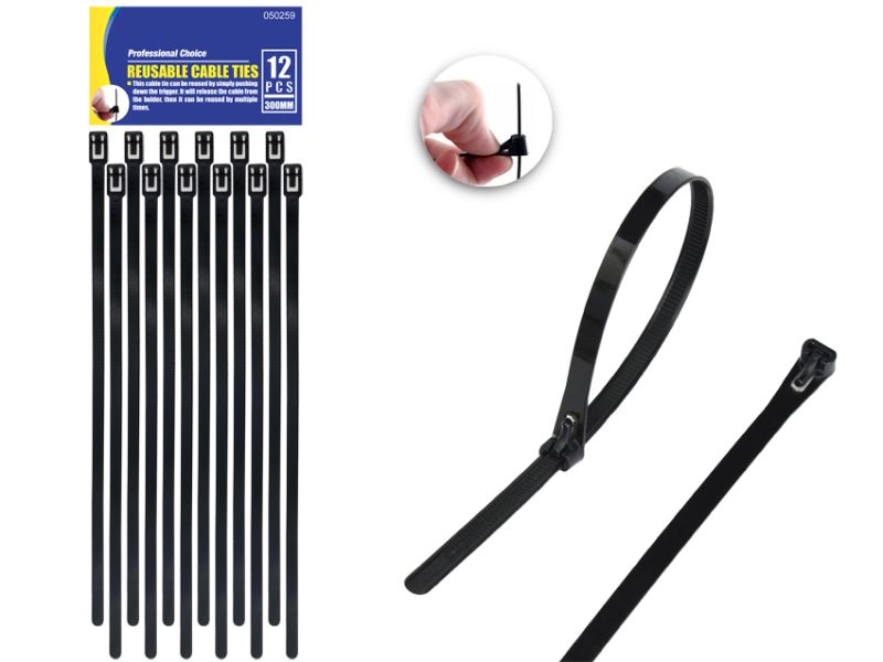 Reusable Cable Tie - Black 30cm (24 Packs)