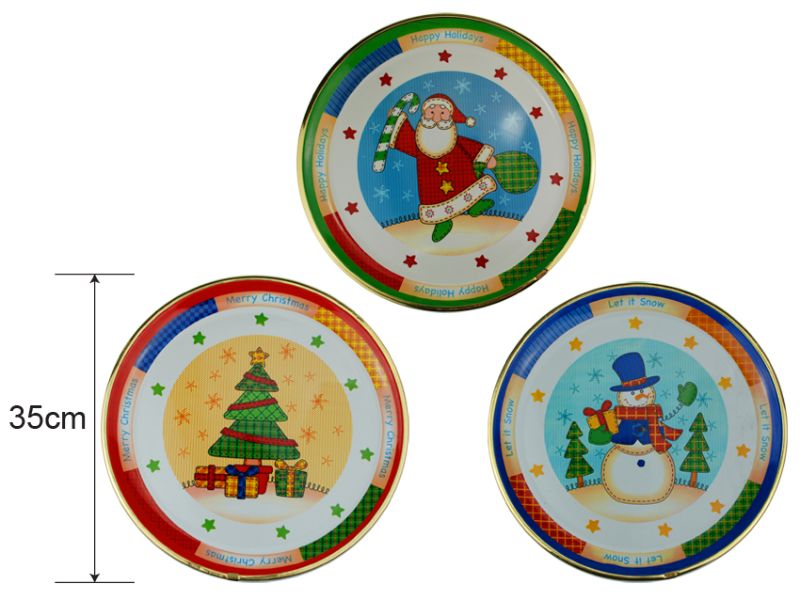 Round Plastic Platter with Gold Rim - 35cm (Set of 24 Asst)