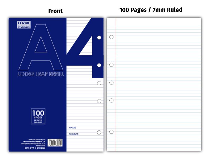 Refill Loose Leaf  Punched - MAX A4 (Set of 10)