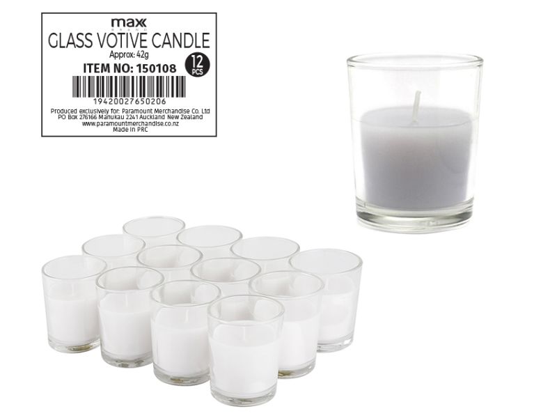 Glass Votive Candle - Unscented White (Set of 12)