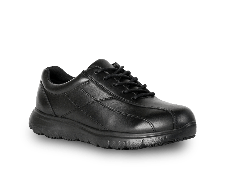 Safety Shoe Bata Piper - Black Leather Lace Up Slip Resistant (Size: 6)