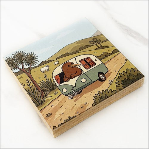 Plywood Art Block: Printed Kiwi + Caravan Squares