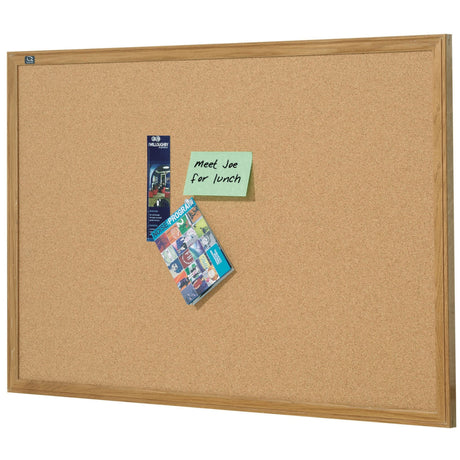 Elegant oak frame corkboard for organizing notes and photos, featuring self-healing durable cork surface and wall mounting kit.