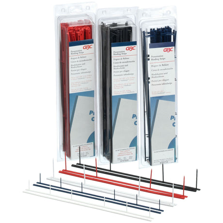 Black GBC 4-prong binding strips, pack of 25 for secure, professional document presentations.