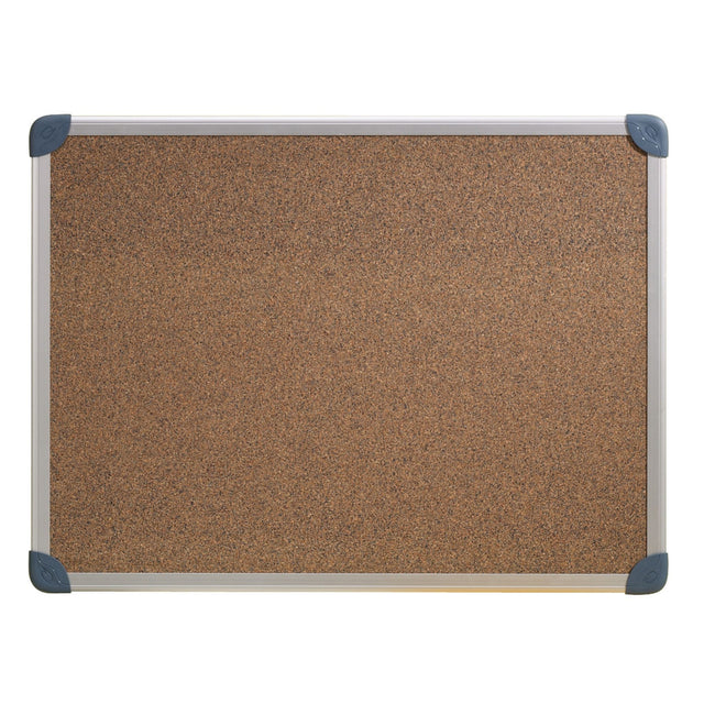 Quartet Penrite corkboard 450x600mm with alum frame, self-healing surface, slim design for easy wall mounting.