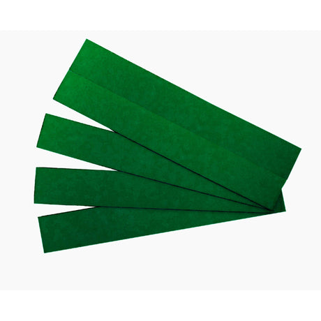 Vibrant green magnetic strips, 25-pack, ideal for organizing documents and labels on any magnetic surface.