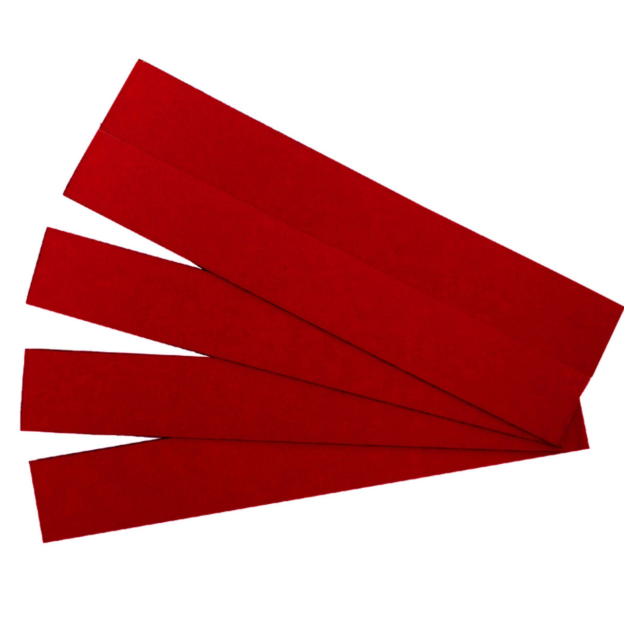 Red magnetic strips, 25-pack, for organizing documents and photos on magnetic surfaces, reusable and customizable.