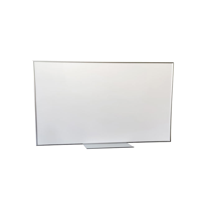 Sleek 1500x1200mm magnetic whiteboard with slim aluminum frame, ideal for offices and classrooms, includes pen tray and mounting kit.