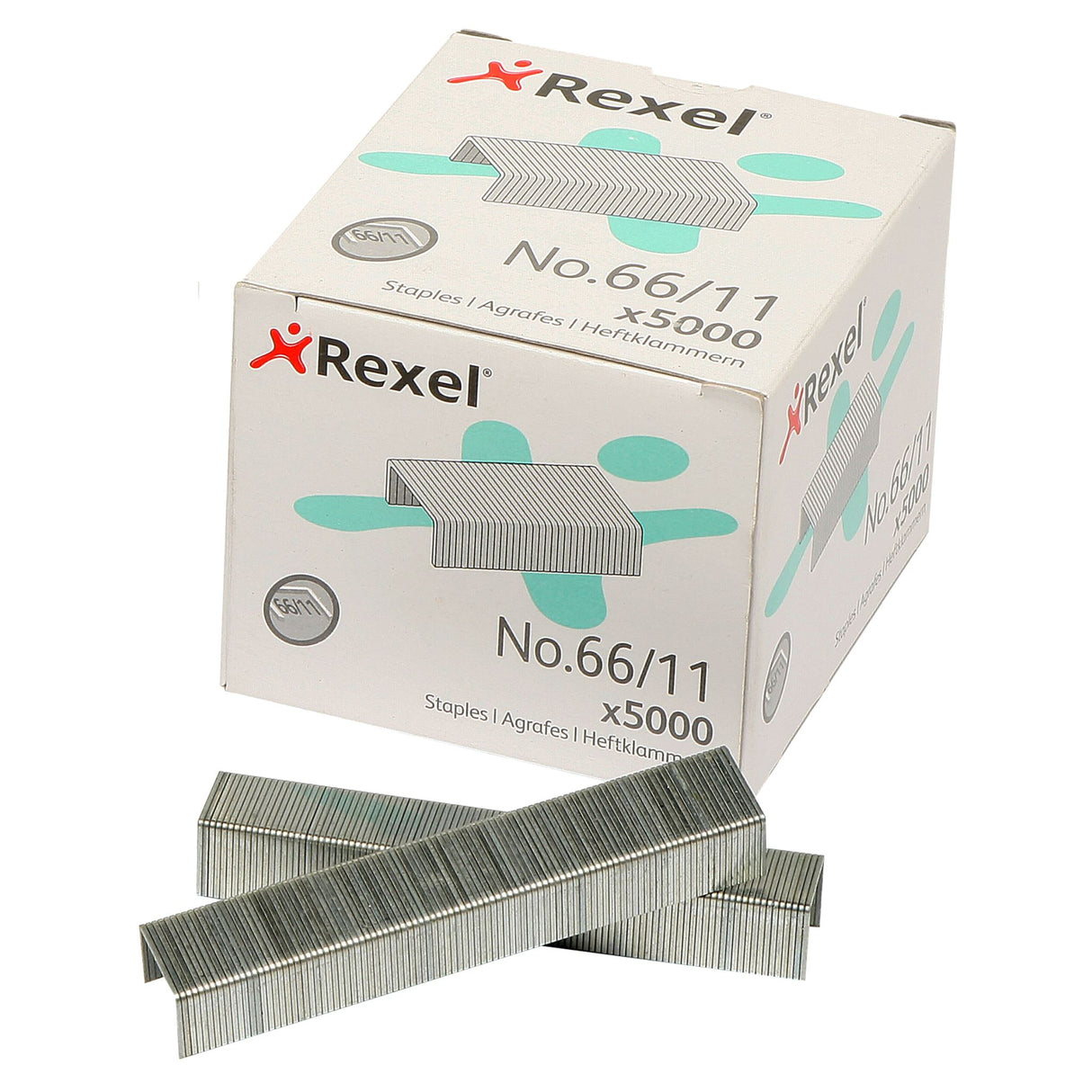 Rexel No 66 staples in a 5000-box, made from premium steel for reliable, trouble-free stapling in offices and schools.