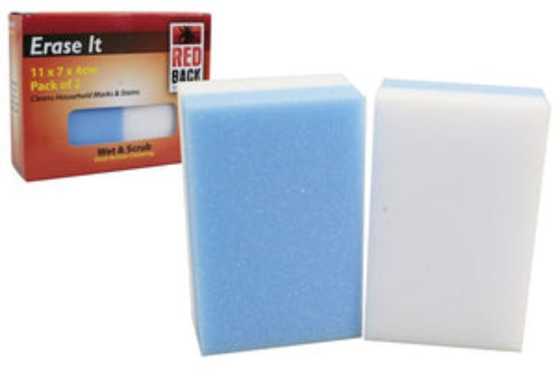 Erase It Sponge Twin Pack 23278 Redback for easy stain removal on various surfaces without harsh chemicals.