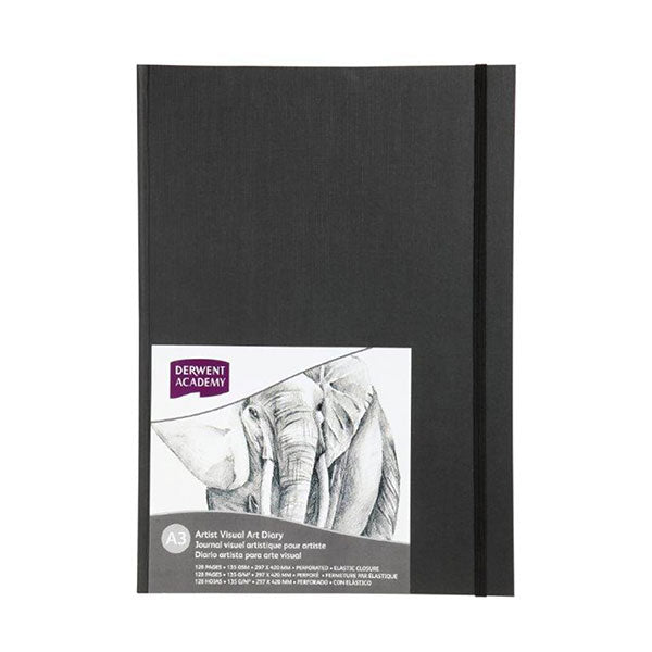 Pack of 5 Derwent Acy hardcover art diaries for sketching, 128 acid-free pages, elastic closure, and stylish linen finish.