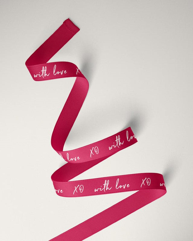Ribbon - 10mm With Love Grosgrain White on Red