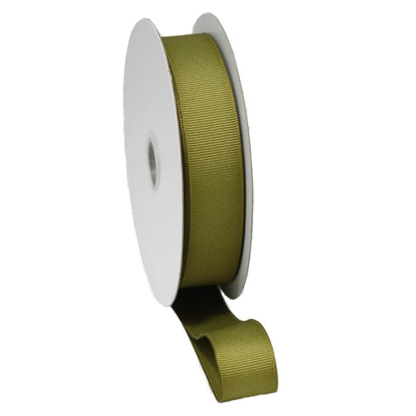 Olive grosgrain ribbon with woven edges, 38mm x 20m, perfect for crafts, gift wrapping, and home decor.