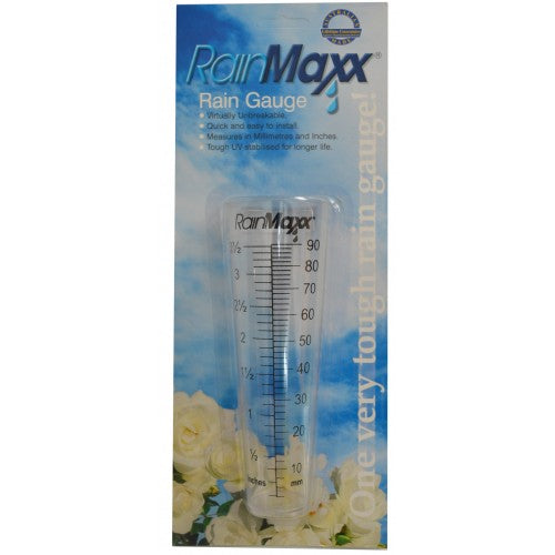 Durable plastic rain gauge for precise rainfall measurement, ideal for gardens and outdoor settings.