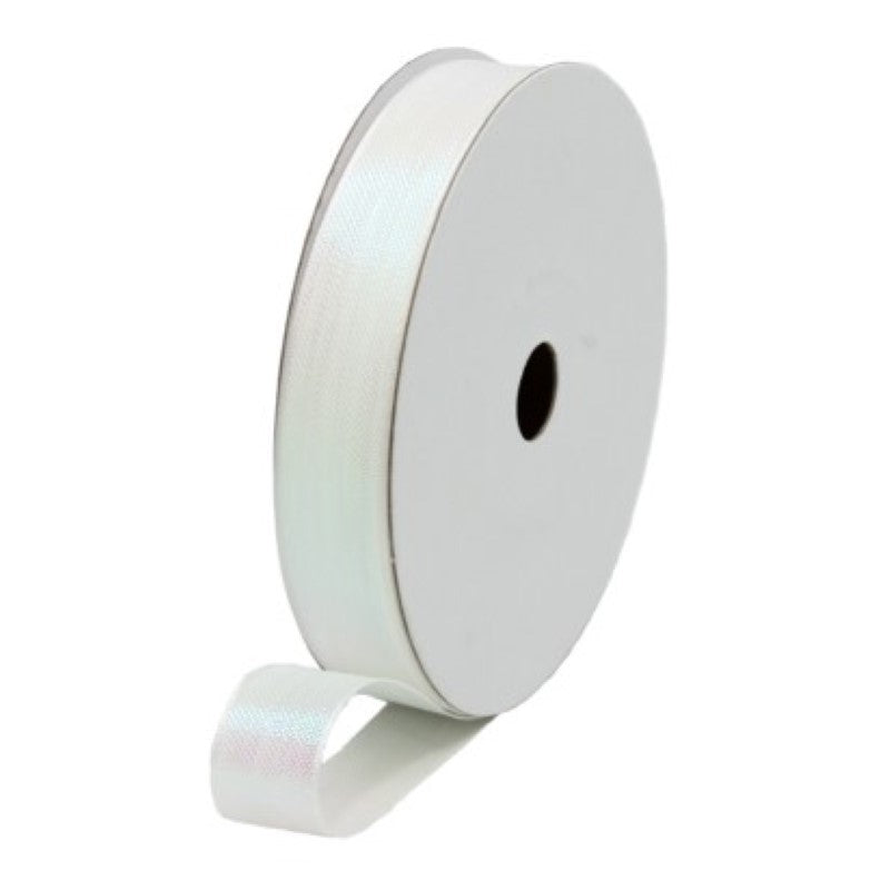 Iridescent ribbon roll measuring 15mmx50m, perfect for crafts, gift wrapping, and adding a colorful sheen to projects.