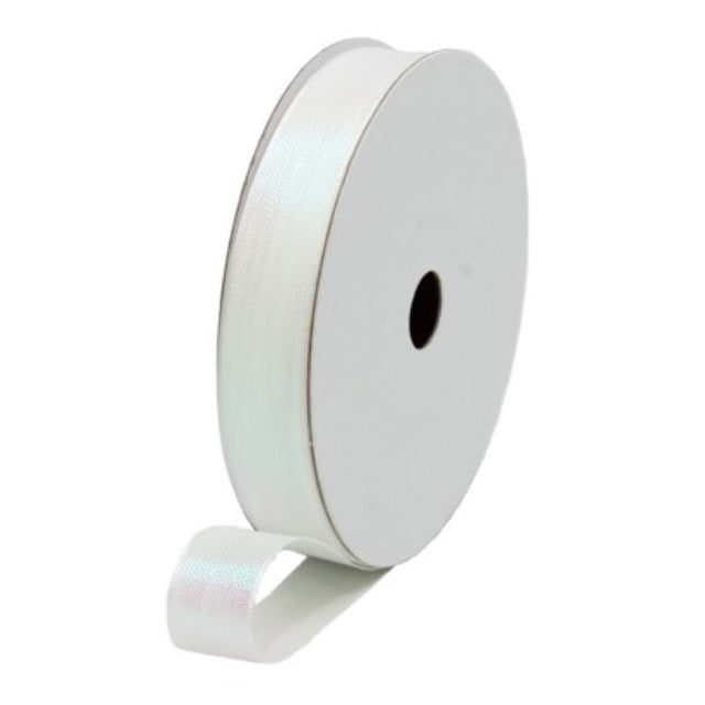 Iridescent ribbon roll measuring 15mmx50m, perfect for crafts, gift wrapping, and adding a colorful sheen to projects.