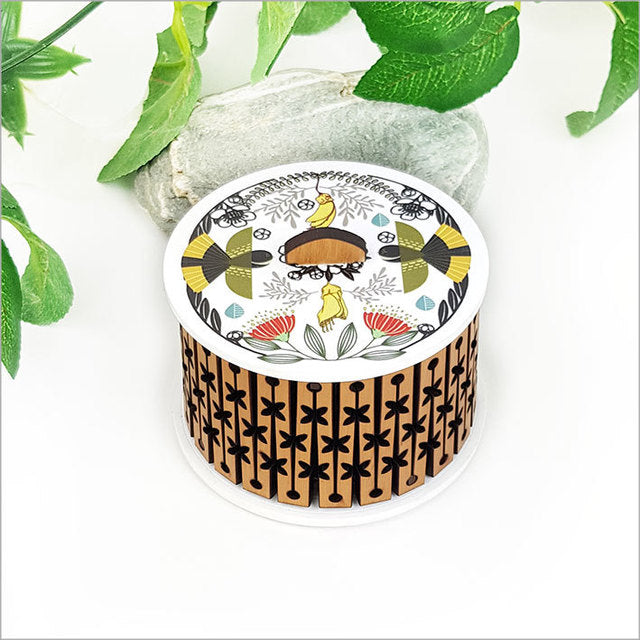 Round Trinket Box - Folk Fantail  - Kiwana