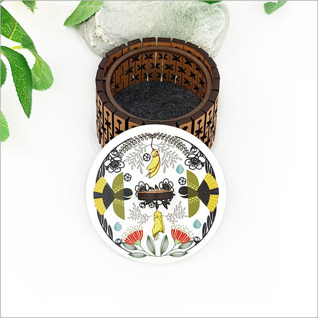 Round Trinket Box - Folk Fantail  - Kiwana