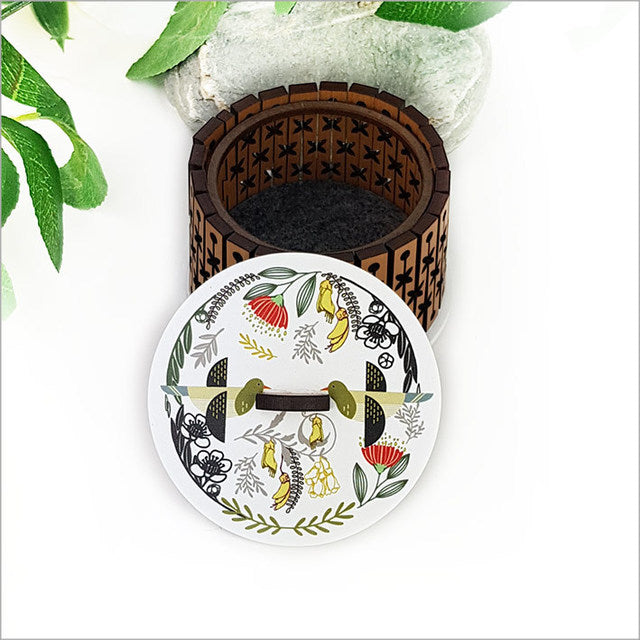 Round Trinket Box - Folk Kereru  - Kiwana